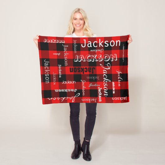 Personalisierte Namenstypographie-roter Büffel Fleecedecke (Beispiel)