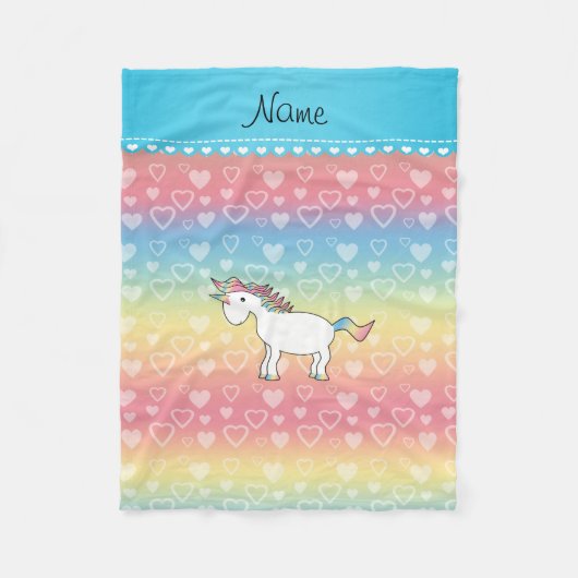Personalisierte Namensunicornregenbogenherzen Fleecedecke (Vorderseite)