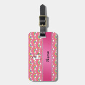 Personalisierte Namensunicornrosaregenbogen Gepäckanhänger (Vorderseite vertikal)