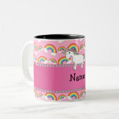Personalisierte Namensunicornrosaregenbogen Zweifarbige Tasse (Vorderseite Links)