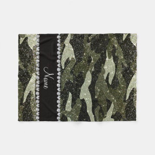 Personalisierte Namenswaldgrün-Glittertarnung Fleecedecke (Vorderseite (Horizontal))