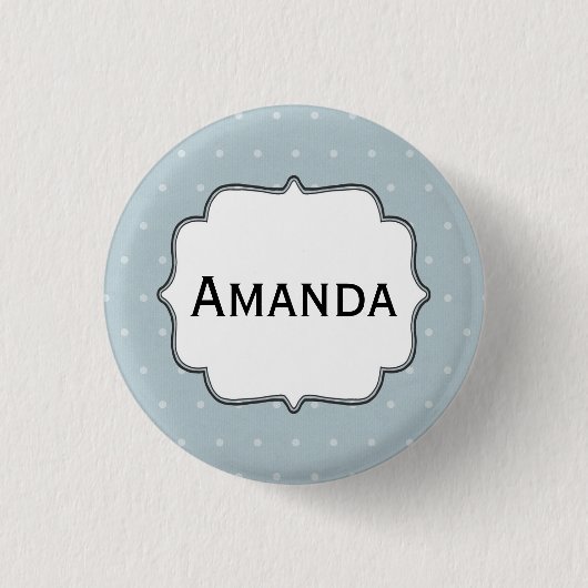 Personalisierte Nametag Pale Blue White Polka Dots Button (Vorderseite)