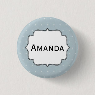 Personalisierte Nametag Pale Blue White Polka Dots Button