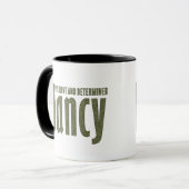 Personalisierte "Nancy" in der dunklen Armeegründe Tasse (Vorderseite Links)