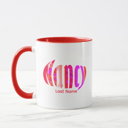 Personalisierte "Nancy" in pulsierendem Rosa, Oran Tasse (Links)