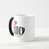 Personalisierte "Nancy" in Schwarz und Weiß, Rotes Verwandlungstasse (Vorderseite Links)