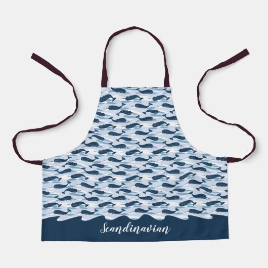 Personalisierte Narwhal Waves Allover Print Blue Schürze (Vorderseite)