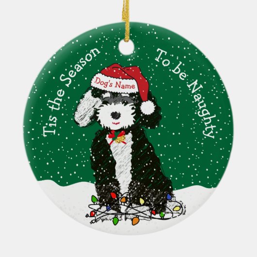 Personalisierte Naughty Bernedoodle Keramik Keramik Ornament (Hinten)