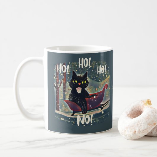 Personalisierte Naughty Black Cat Sled AntiChristm Kaffeetasse (Mit Donut)