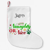 Personalisierte Naughty oder Nizza mit Hundepfeife Kleiner Weihnachtsstrumpf (Vorderseite)