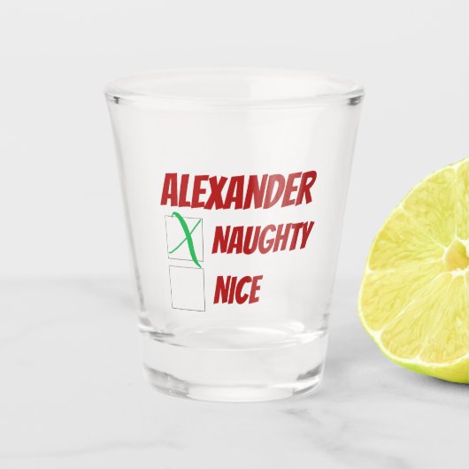 Personalisierte Naughty oder schöne Weihnachten Schnapsglas (Vorderseite)