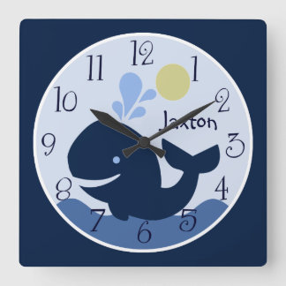 Personalisierte Nautic Ahoy Mate Whale Baby Clock Quadratische Wanduhr