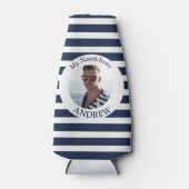 Personalisierte Nautic Foto Navy Strip Flasche Flaschenkühler (Vorderseite)