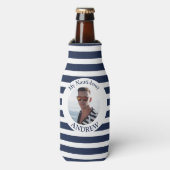 Personalisierte Nautic Foto Navy Strip Flasche Flaschenkühler (Flaschenvorderseite)
