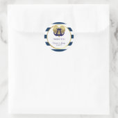 Personalisierte Nautical Navy Gold Heart Wedding Runder Aufkleber (Tasche)