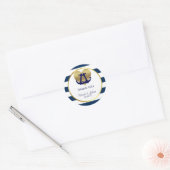 Personalisierte Nautical Navy Gold Heart Wedding Runder Aufkleber (Umschlag)