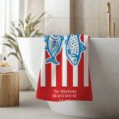 Personalisierte Nautical Red Sardine Streifen Badehandtuch