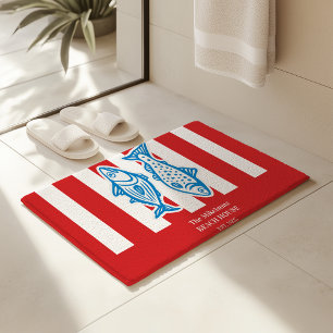 Personalisierte Nautical Red Sardine Streifen Badematte