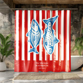 Personalisierte Nautical Red Sardine Streifen Duschvorhang
