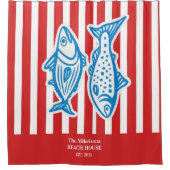 Personalisierte Nautical Red Sardine Streifen Duschvorhang (Vorderseite)
