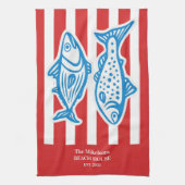 Personalisierte Nautical Red Sardine Streifen Geschirrtuch (Vertikal)