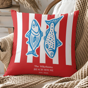 Personalisierte Nautical Red Sardine Streifen Kissen