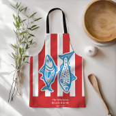 Personalisierte Nautical Red Sardine Streifen Schürze