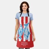 Personalisierte Nautical Red Sardine Streifen Schürze (Getragen)