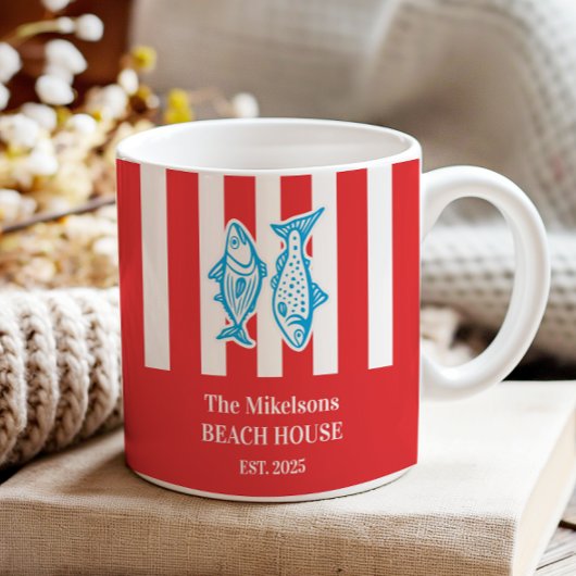 Personalisierte Nautical Red Sardine Streifen Zweifarbige Tasse
