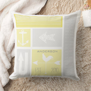 Personalisierte nautische graue gelbe Farbblockier Kissen