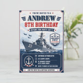 Personalisierte Navy-Armee-Schiff-Geburtstagsfeier Einladung (Stehend Vorderseite)