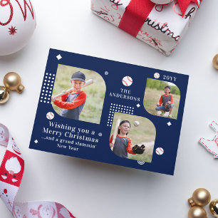 Personalisierte Navy-Baseball-Weihnachtskarte 3 Fo