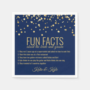 Personalisierte NAVY BLUE Gold Confetti FUN FACTS Serviette