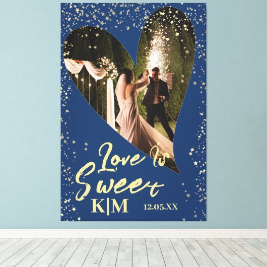 Personalisierte Navy Blue Gold Liebe ist süße Hoch Leinwanddruck (Insitu (Holzboden))