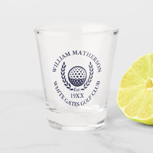 Personalisierte Navy Blue Golfclub-Name Schnapsglas (Vorderseite)