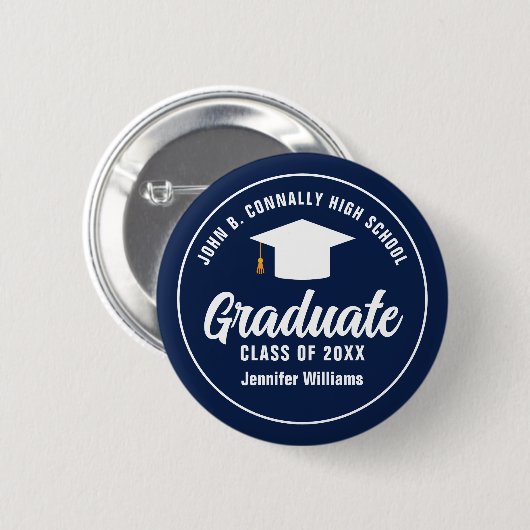 Personalisierte Navy Blue Graduation Party Button (Vorne & Hinten)