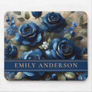 Personalisierte Navy Blue Rose Gold Ölgemälde Mousepad
