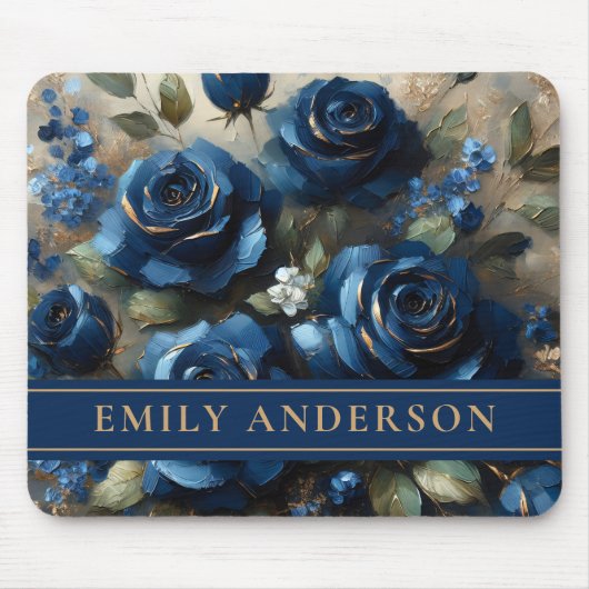 Personalisierte Navy Blue Rose Gold Ölgemälde Mousepad (Vorne)
