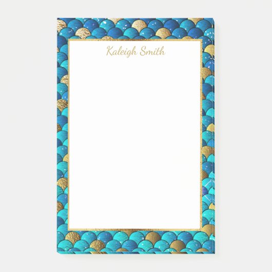Personalisierte Navy Blue und Gold Mermaid Scales Post-it Klebezettel (Vorderseite)