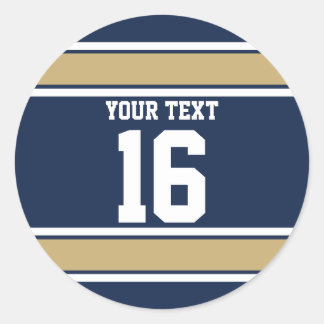 Personalisierte Navy Blue und Gold Sportstreifen Runder Aufkleber