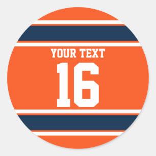 Personalisierte Navy Blue und Orange Sport Stripes Runder Aufkleber