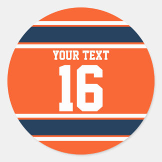 Personalisierte Navy Blue und Orange Sport Stripes Runder Aufkleber