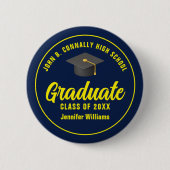 Personalisierte Navy Blue Yellow Graduation Party Button (Vorderseite)