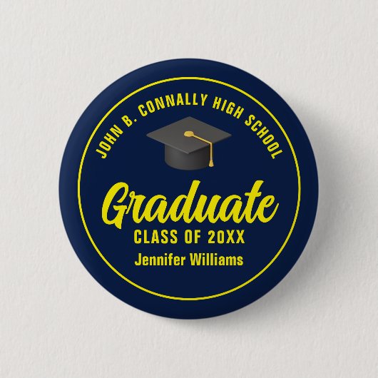 Personalisierte Navy Blue Yellow Graduation Party Button (Vorderseite)