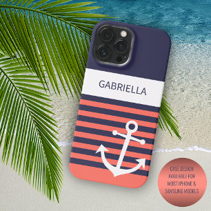Personalisierte Navy Dunkelblau Weiß Orange Streif Case-Mate iPhone 14 Pro Max Hülle