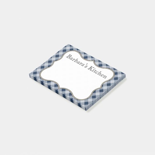 Personalisierte Navy Gingham Post - Anmerkungen Post-it Klebezettel (angewinkelt)
