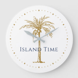 Personalisierte Navy Gold Kunstpalme Tropische Tre Große Wanduhr