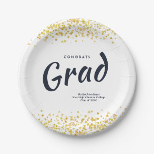 Personalisierte Navy/Gold School Graduation Party Pappteller
