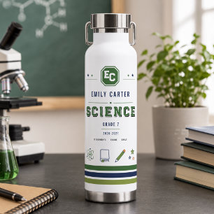 Personalisierte Navy-Grün-Wissenschaftsschulhülle Trinkflasche