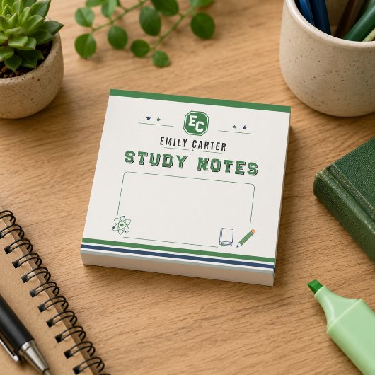 Personalisierte Navy-Grün-Wissenschaftsschulmappe Post-it Klebezettel